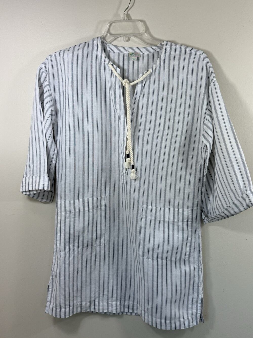 J. Crew Beachwear Linen Cotton Tunic Womens Size S White Blue Stripe Coastal